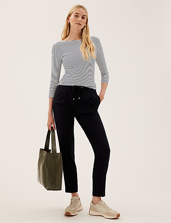 Cotton Rich Striped Slim Fit 3/4 Sleeve Top