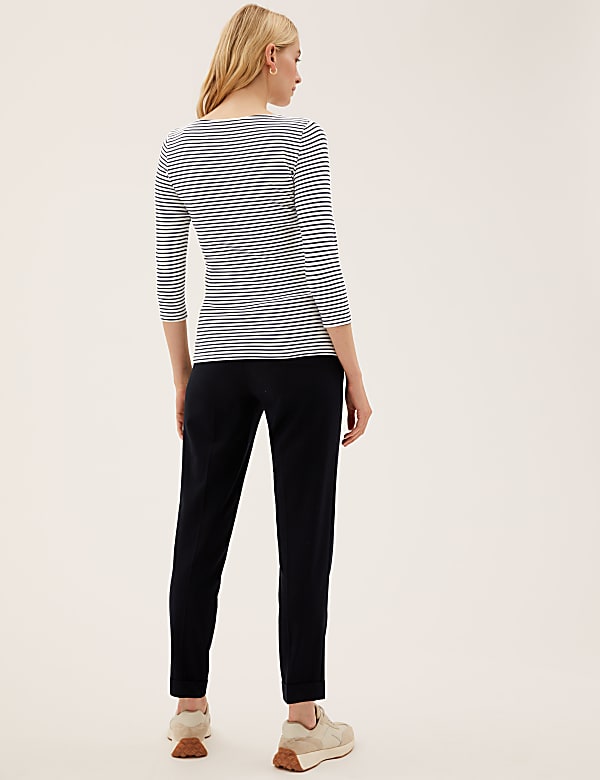Cotton Rich Striped Slim Fit 3/4 Sleeve Top