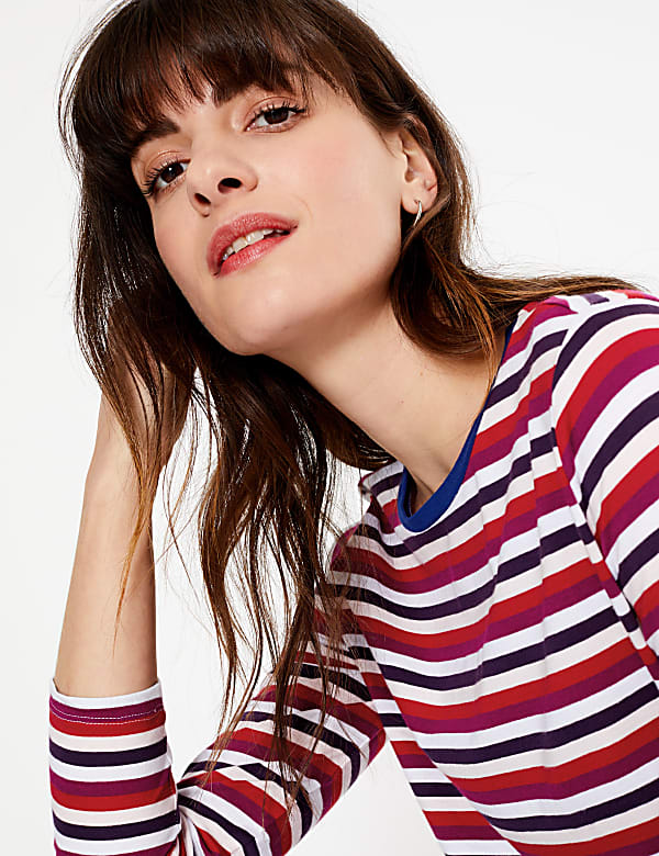 Pure Cotton Striped Straight Fit T-Shirt