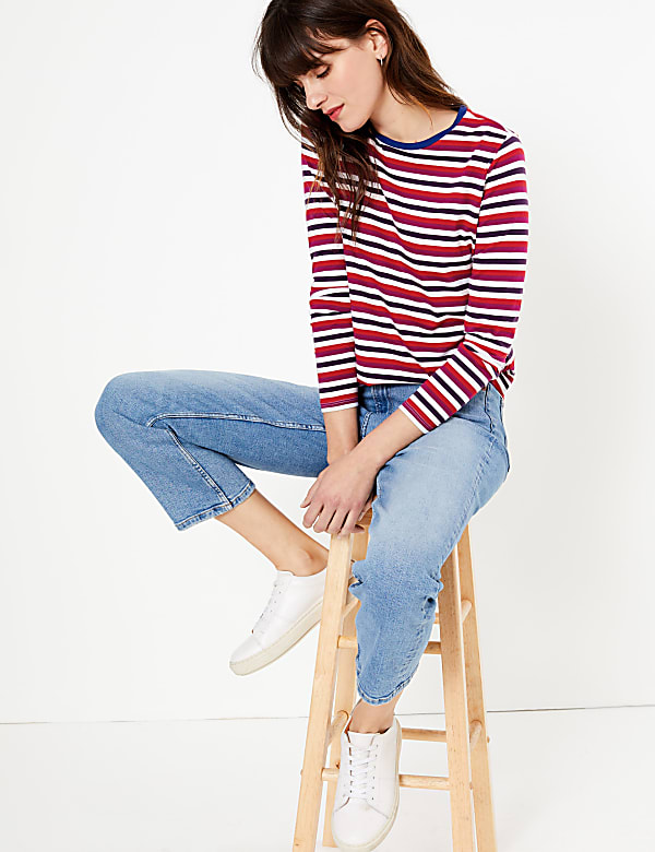 Pure Cotton Striped Straight Fit T-Shirt