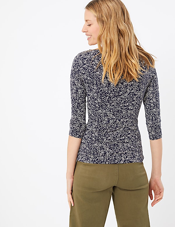Cotton Floral Fitted 3/4 Sleeve Top