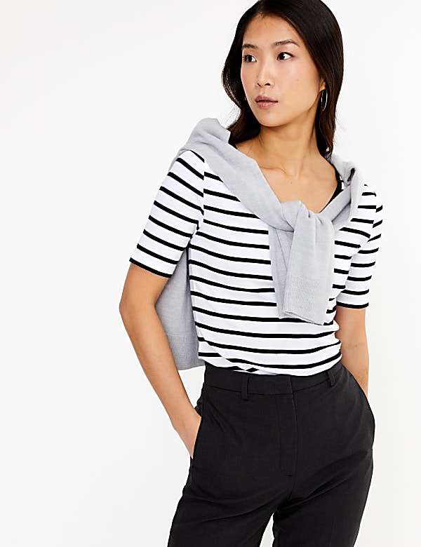 Pure Cotton Striped Regular Fit T-Shirt