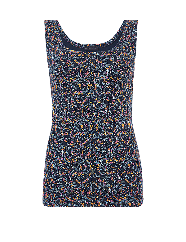 Pure Cotton Floral Scoop Neck Vest