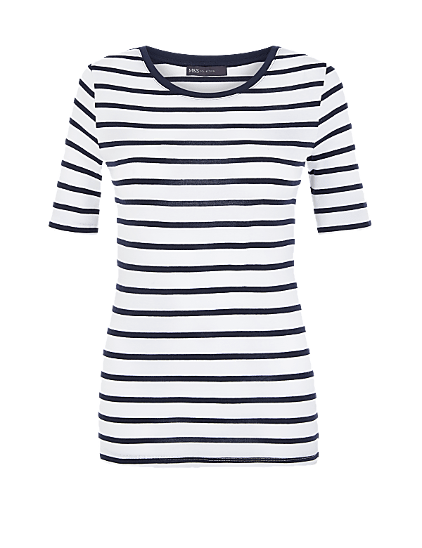 Pure Cotton Striped Regular Fit T-Shirt