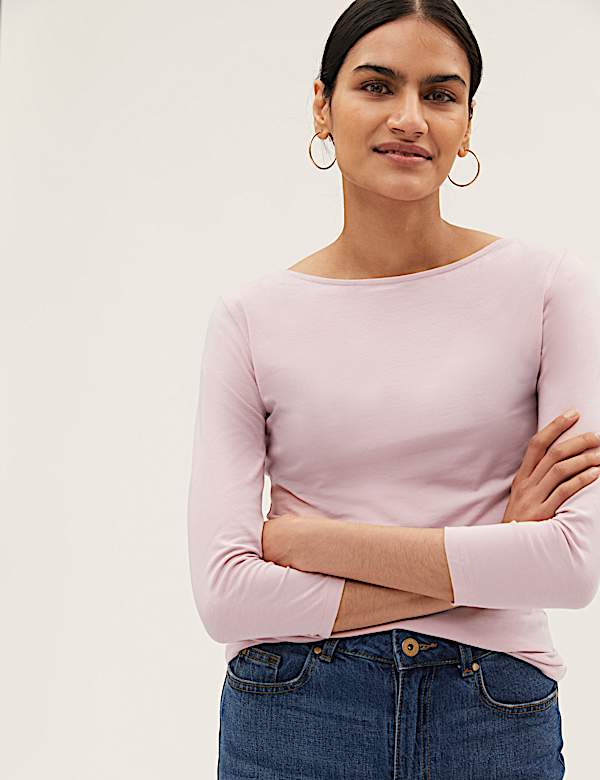 Cotton Rich Slim fit 3/4 Sleeve Top