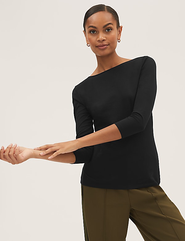 Cotton Rich Slim fit 3/4 Sleeve Top