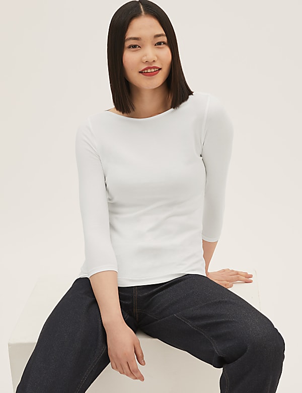 Cotton Rich Slim fit 3/4 Sleeve Top