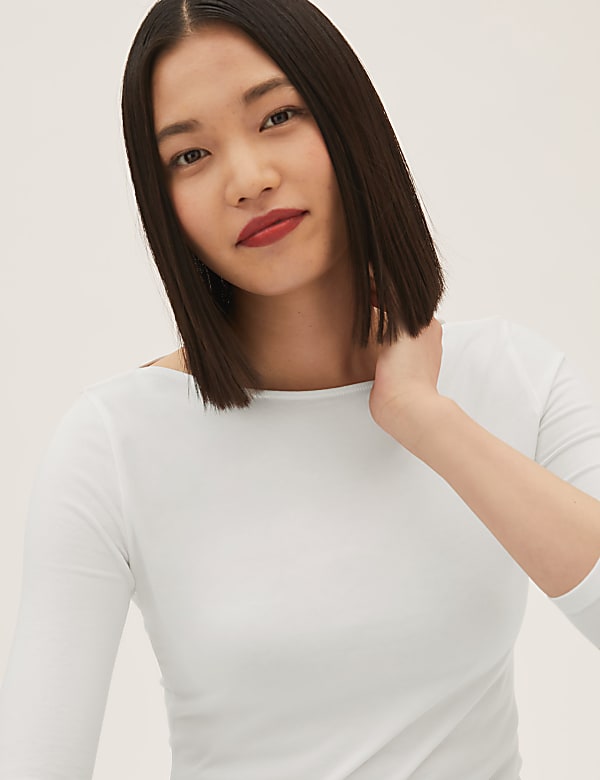 Cotton Rich Slim fit 3/4 Sleeve Top