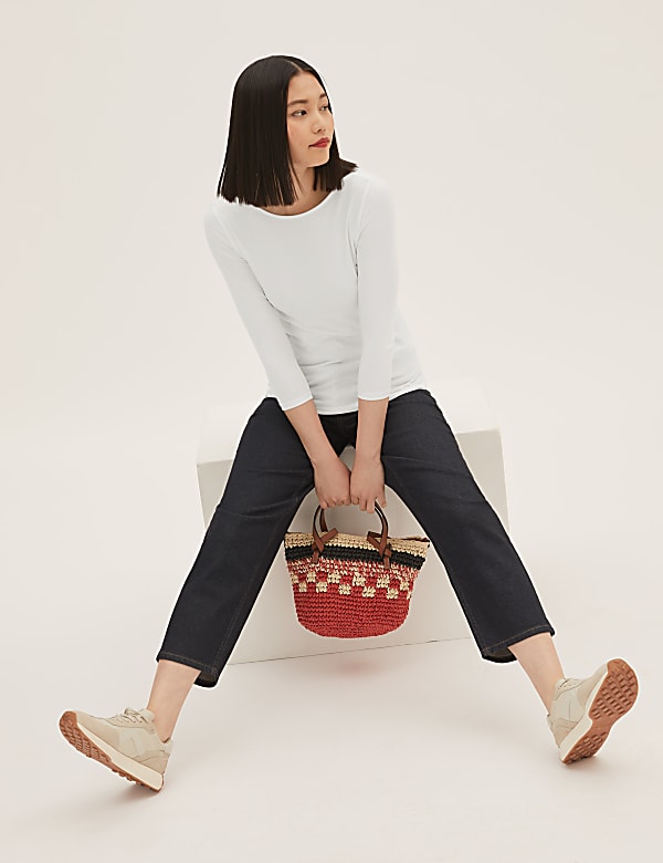 Cotton Rich Slim fit 3/4 Sleeve Top