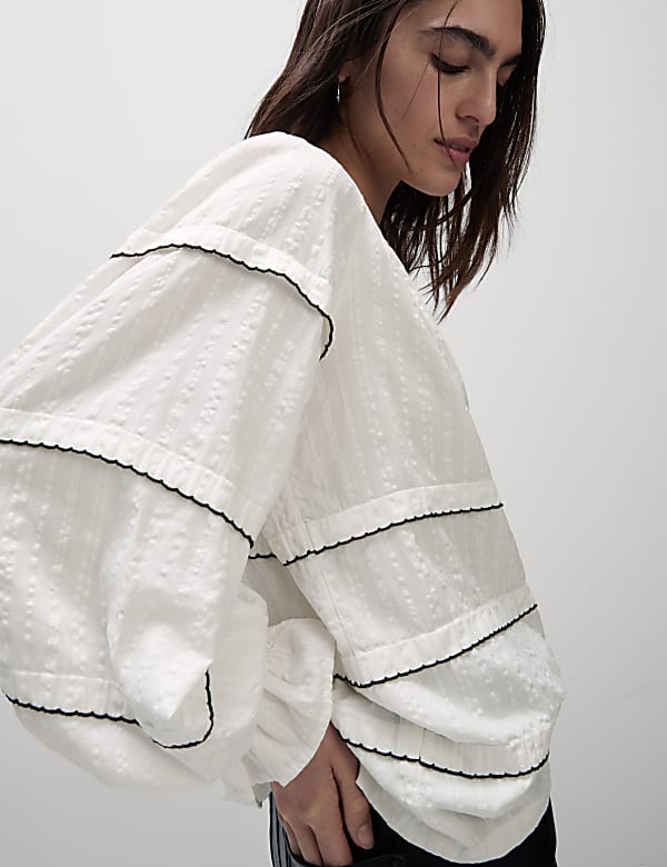 Cotton Rich Embroidered Frill Detail Blouse