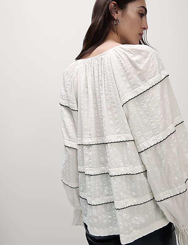 Cotton Rich Embroidered Frill Detail Blouse