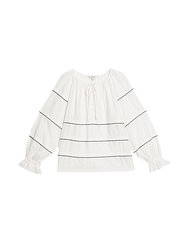Cotton Rich Embroidered Frill Detail Blouse