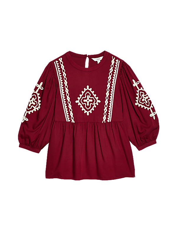 Embroidered Puff Sleeve Blouse