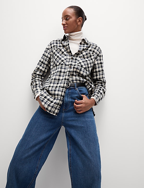 Pure Cotton Brushed Checked Utility Shirt - GR