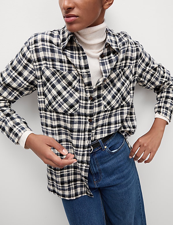 Pure Cotton Brushed Checked Utility Shirt - SE
