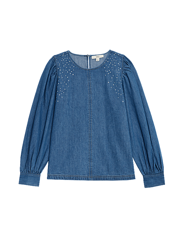 Pure Cotton Denim Embellished Blouse