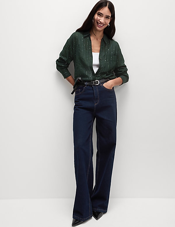 Lyocell Rich Sequin Collared Shirt
