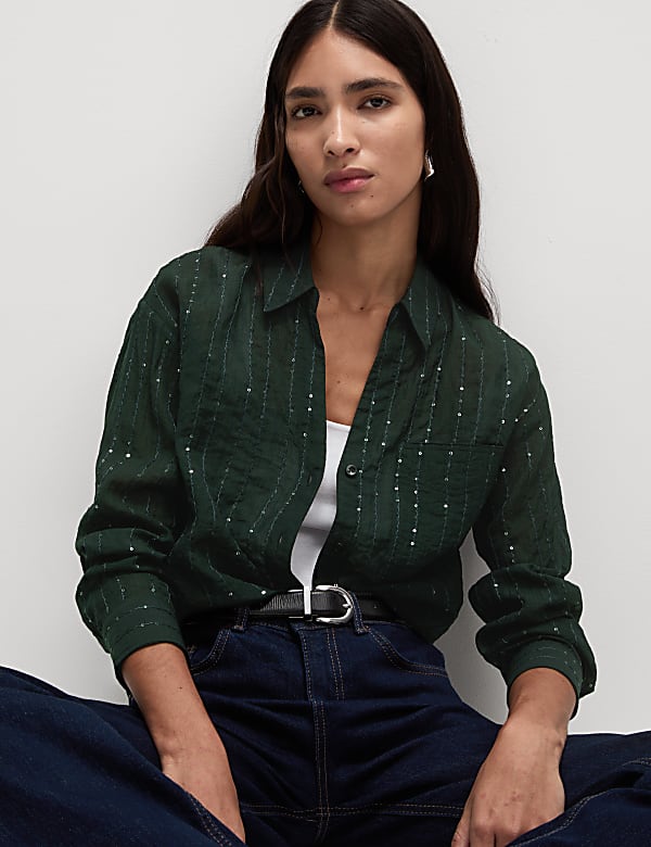 Lyocell Rich Sequin Collared Shirt