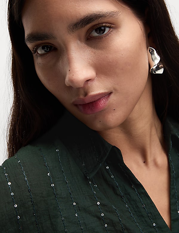 Lyocell Rich Sequin Collared Shirt