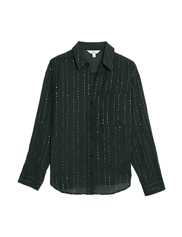 Lyocell Rich Sequin Collared Shirt