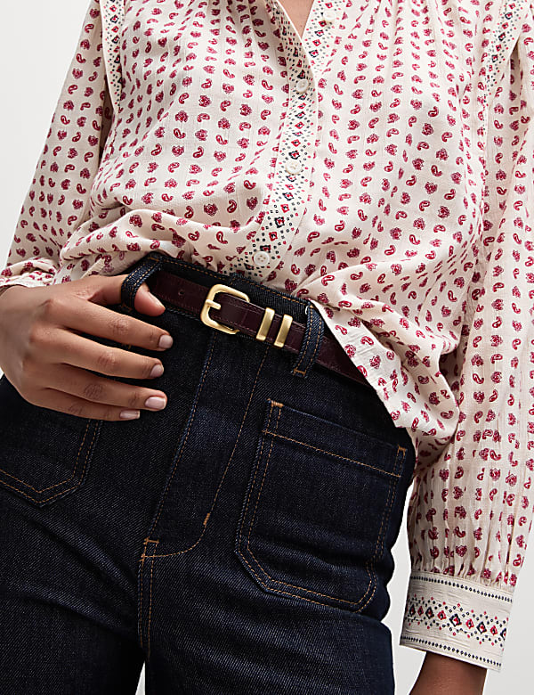 Cotton Blend Printed Crew Neck Blouse