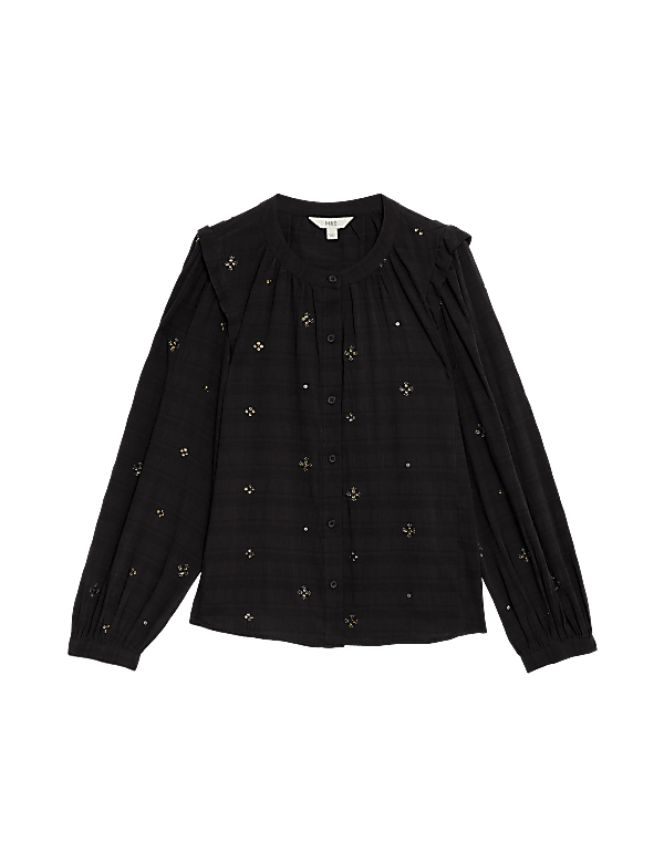 Cotton Blend Embellished Blouse