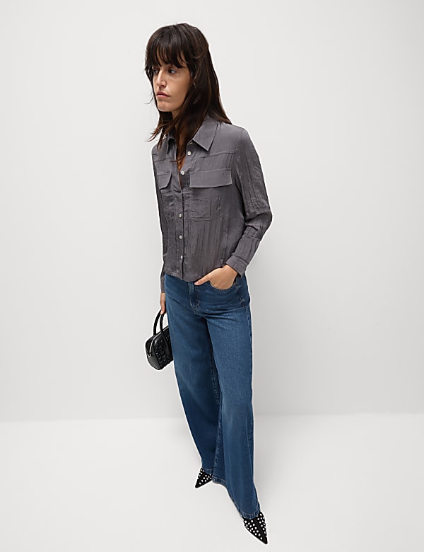 Cropped Textured Collared Shirt