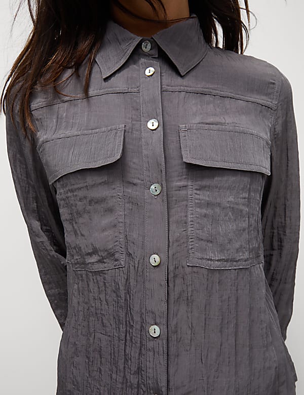 Cropped Textured Collared Shirt