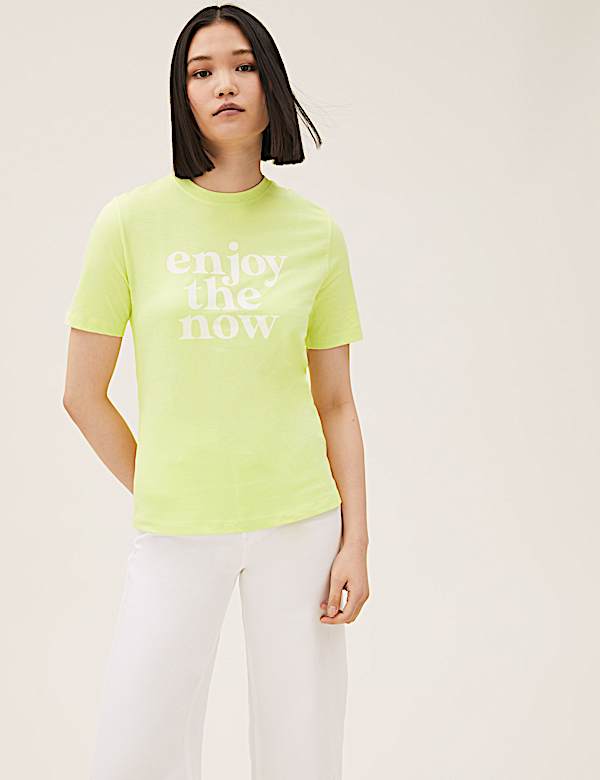 Pure Cotton Slogan Crew Neck T-Shirt