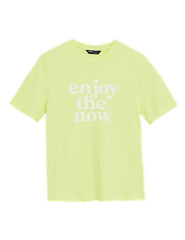 Pure Cotton Slogan Crew Neck T-Shirt