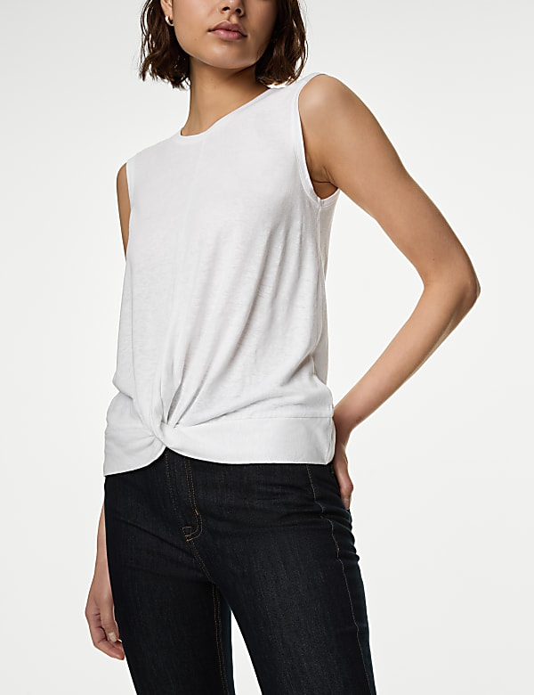 Linen Blend Twist Front Vest