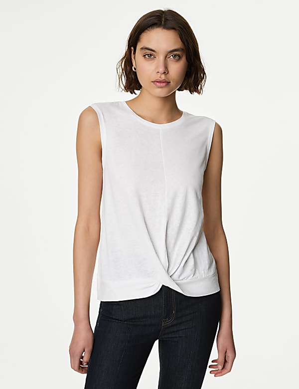 Linen Blend Twist Front Vest