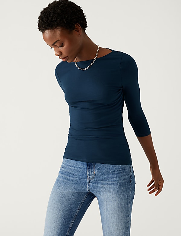Cotton Rich Slim Fit 3/4 Sleeve T-Shirt
