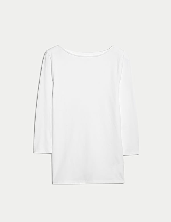 Koszulka slim fit z rękawem 3/4 w paski, mieszanka z przewagą bawełny - PL