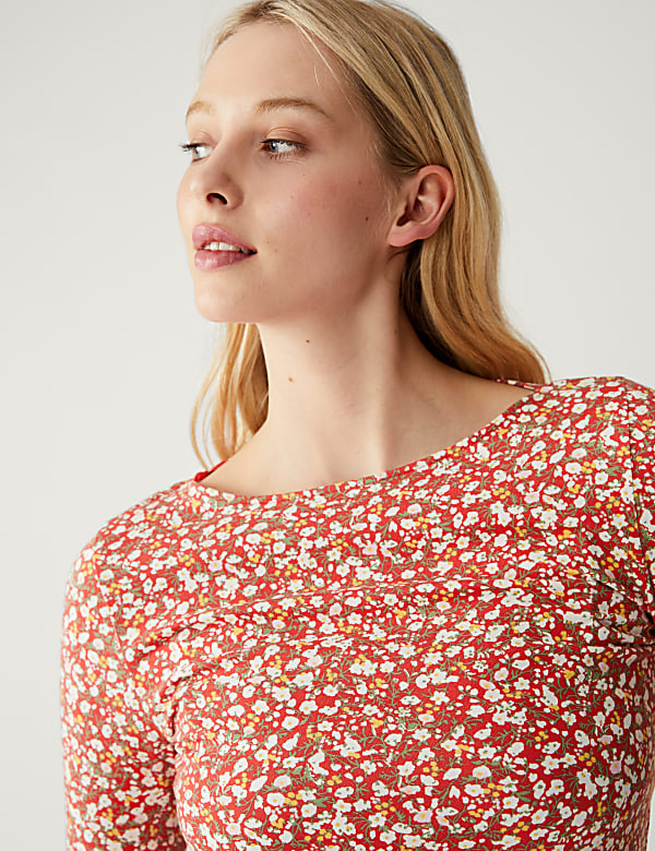 Cotton Rich Printed Slim Fit Top