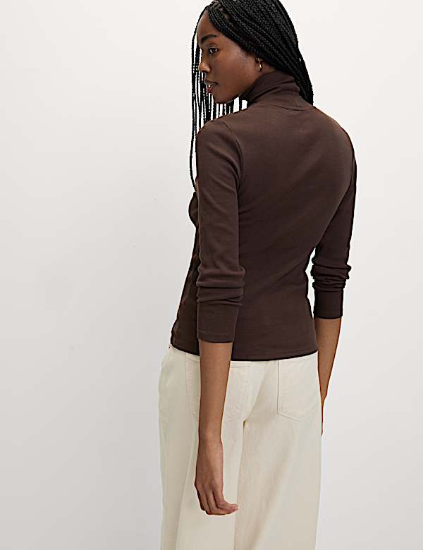 Cotton Rich Ribbed Funnel Neck Top - US