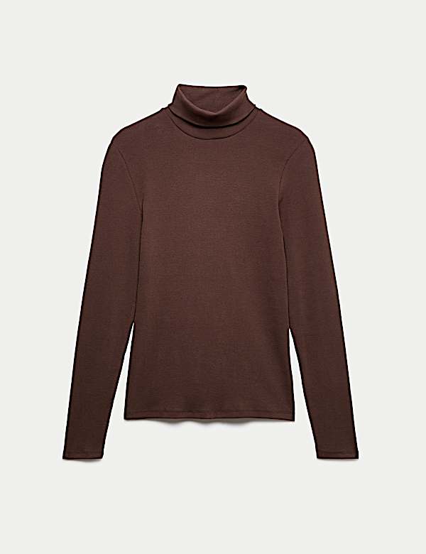 Cotton Rich Ribbed Funnel Neck Top - US
