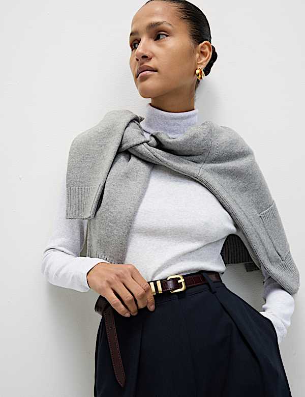 Cotton Rich Ribbed Funnel Neck Top
