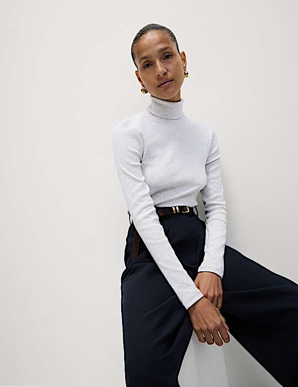 Cotton Rich Ribbed Funnel Neck Top