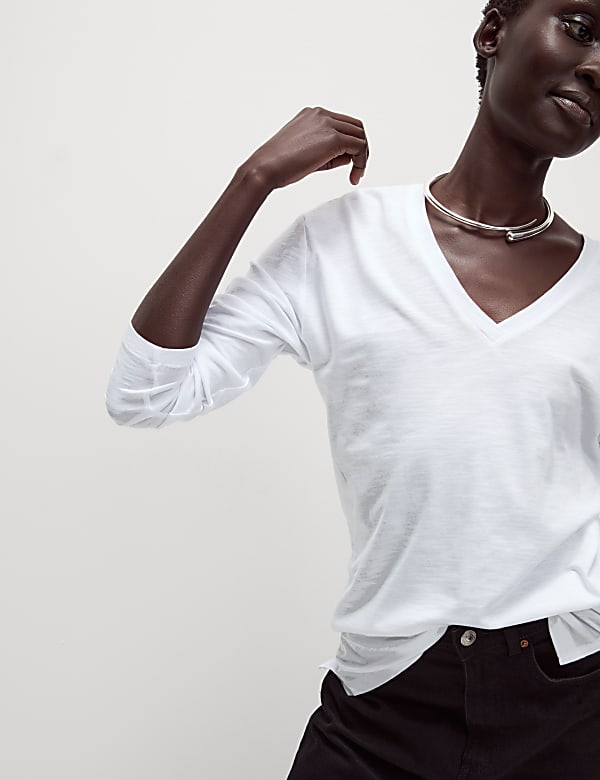 Cotton Rich V-Neck Longline Top - LT