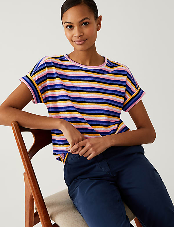 Linen Rich Striped T-Shirt