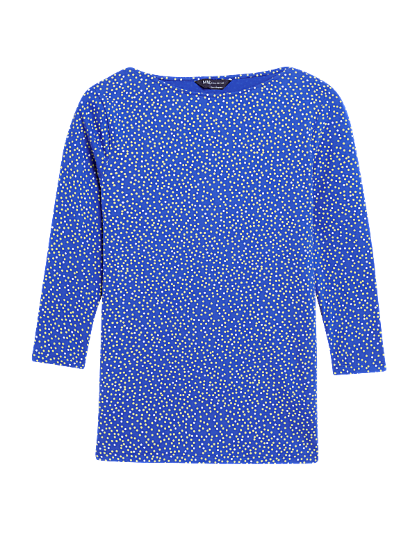 Cotton Rich Polka Dot Fitted 3/4 Sleeve Top