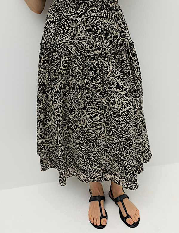 Pure Cotton Printed Midi Waisted Dress - BG