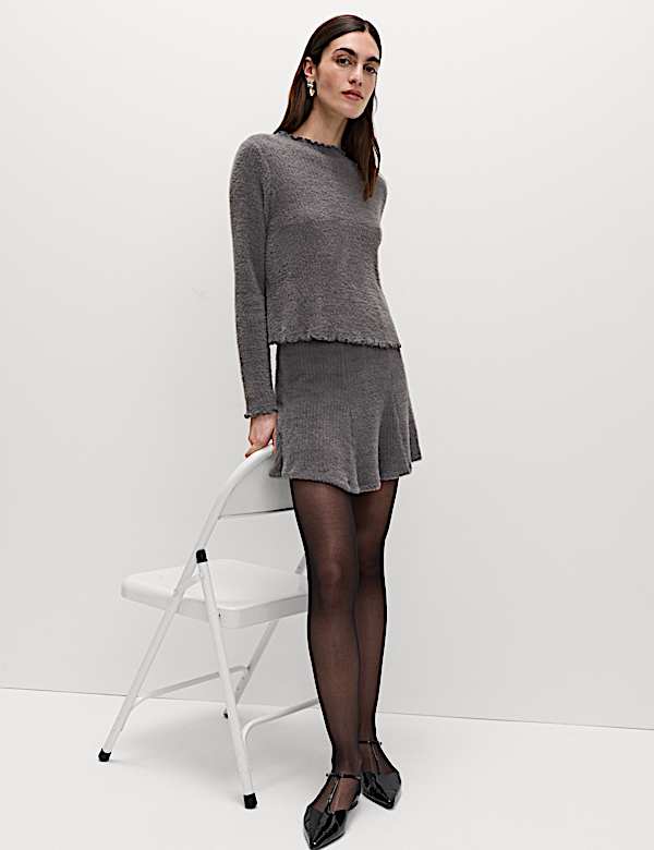 Mini-jupe Plissée Grise M&S Taille UK 16 - Matière Polyester/viscose/élasthanne, Style Herringbone, Année 2010-2019 | Jupe Courte Tendance