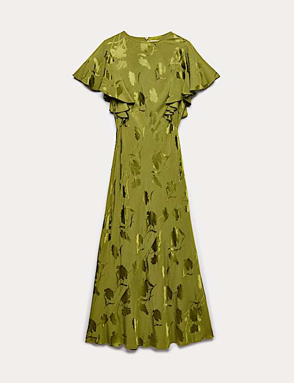 Floral Jacquard Angel Sleeve Midaxi Dress - ID