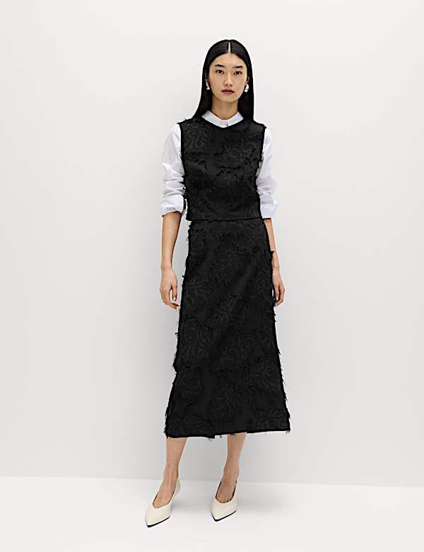 Textured Floral Jacquard Midi Column Skirt - IT