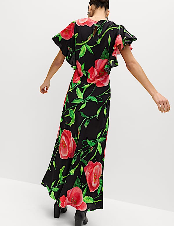 Printed Round Neck Midaxi Dress - JE