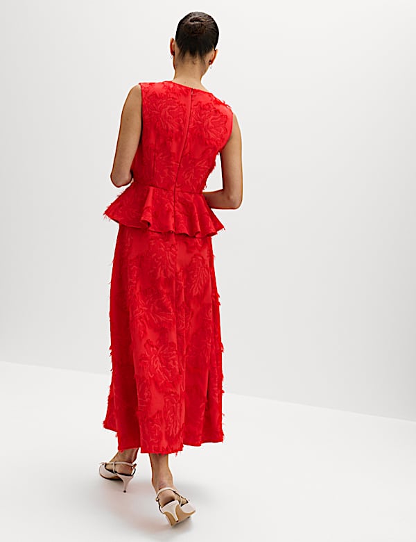 Vestido maxi a media pierna a la cintura de jacquard - ES