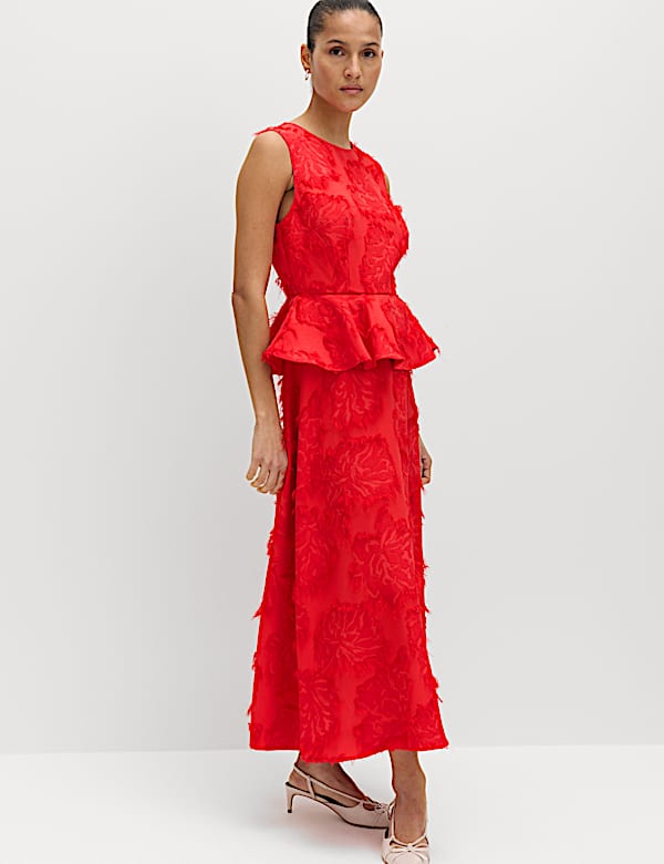 Vestido maxi a media pierna a la cintura de jacquard - ES