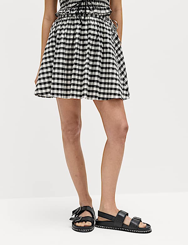 Cotton Blend Gingham Mini Circle Skirt - MV